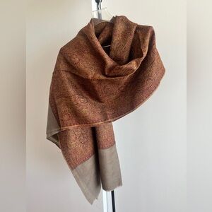 Stunning Jamavar style paisley Ethnic shawl wrap 100% wool 42" x 82" RUST NEW